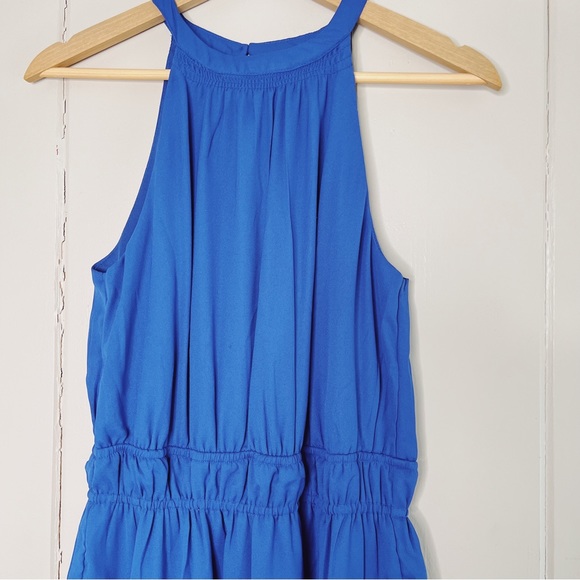 NWT Japna Royal Blue Halter Tiered Keyhole Back Smocked Waist Mini Dress sz M - Picture 3 of 8